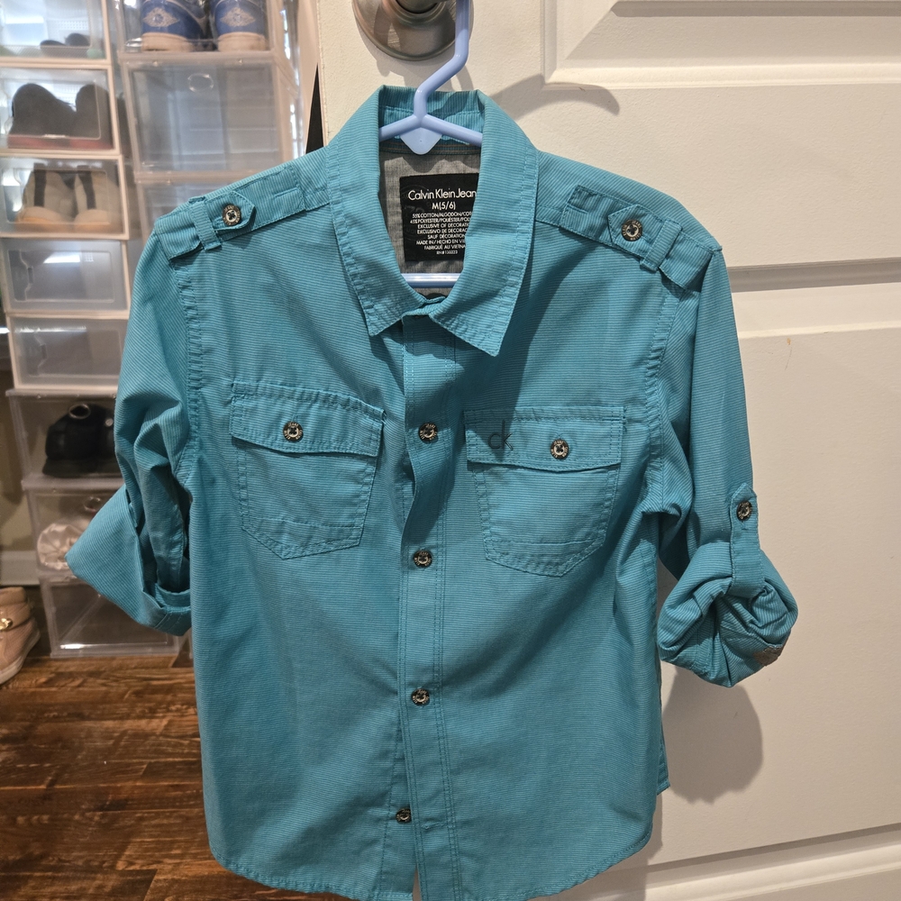 Calvin Klein Jeans Kids Turquoise Dress Shirt